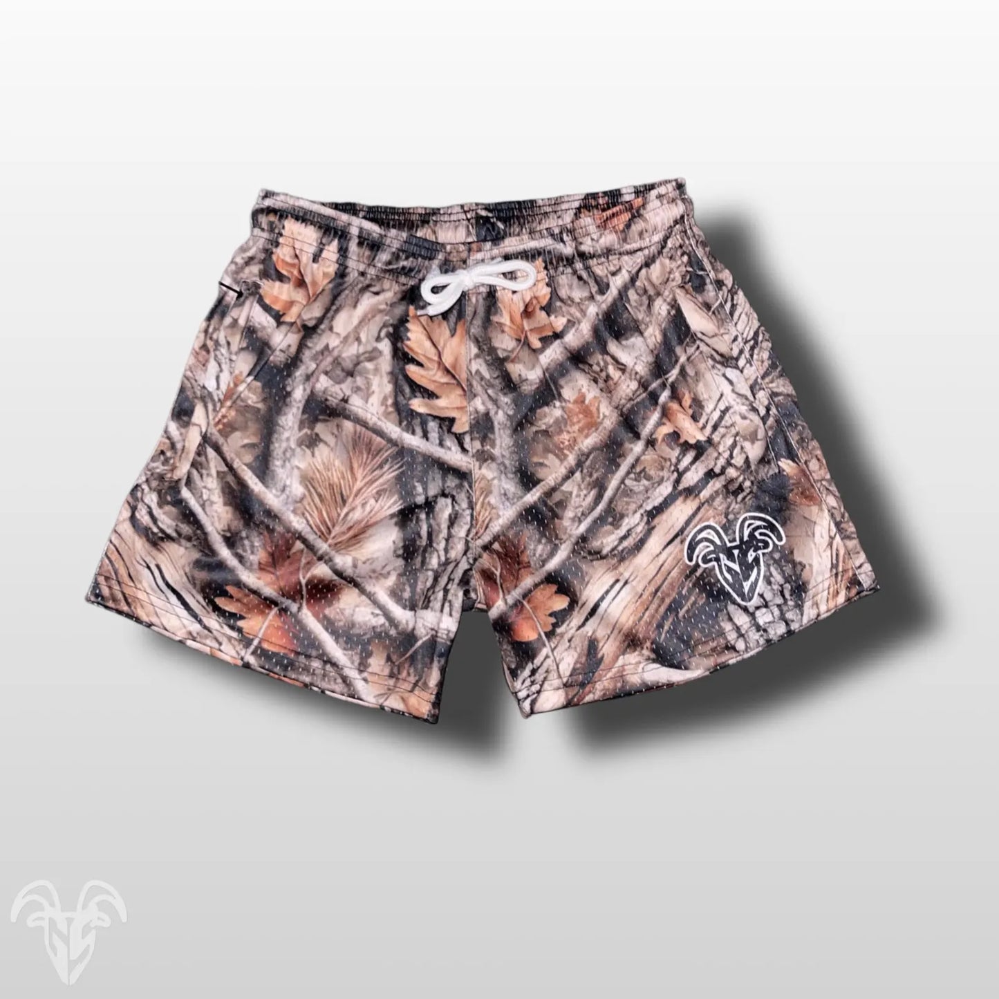 Goat Strength Hunter Camo Mesh Shorts - Hunter Camouflage, 5 Inch Inseam / Zipper Pockets for active wear