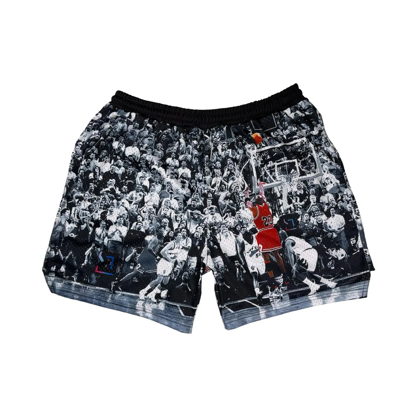 Game Winner Graphic Black and White Mesh Basketball Shorts