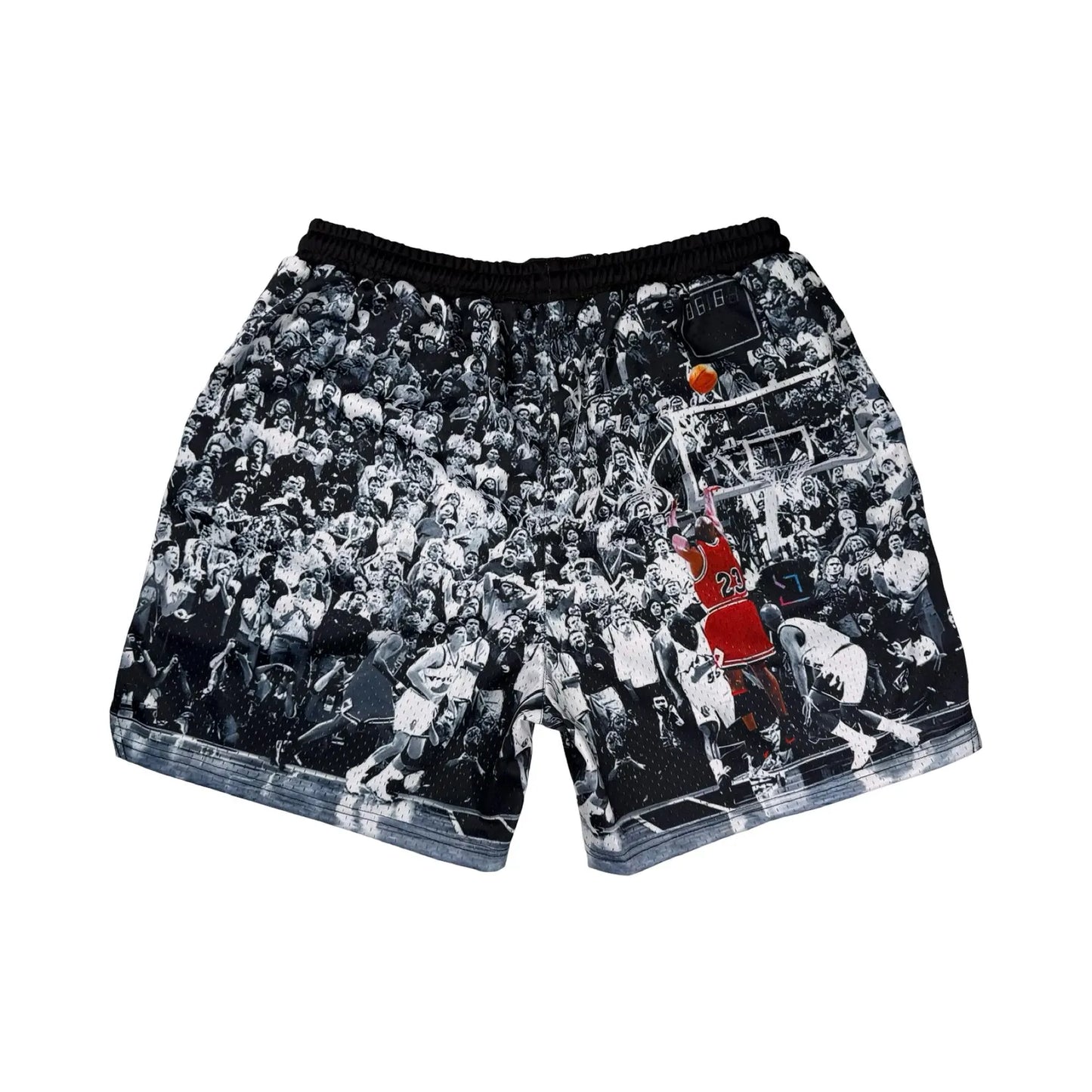 Game Winner Graphic Black and White Mesh Basketball Shorts